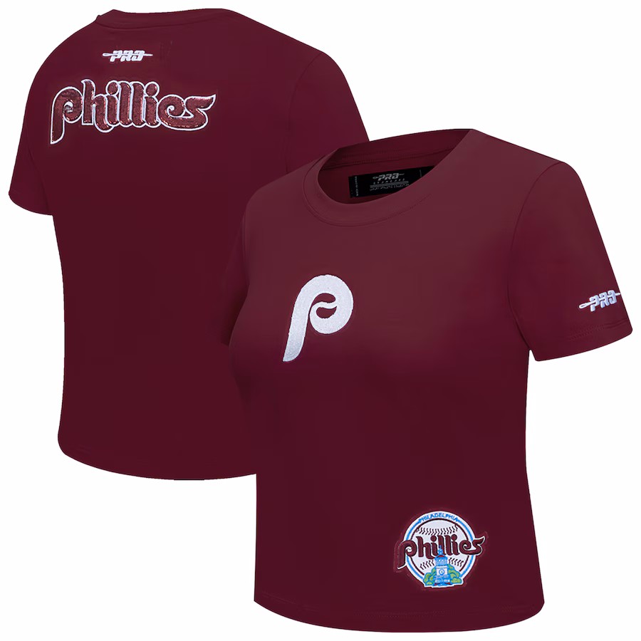Women's Philadelphia Phillies Pro Standard Burgundy Game Day Classics Baby Doll Cropped T-Shirt - Puhuasuan