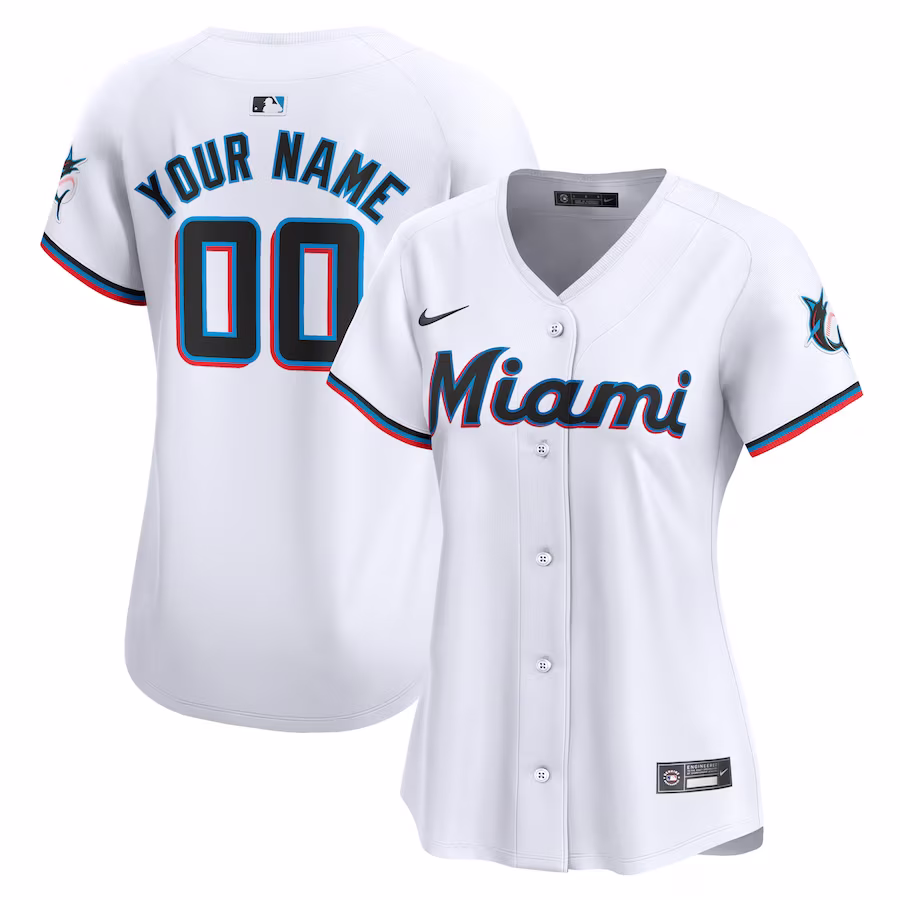 Women's Miami Marlins Nike White Home Limited Custom Jersey - Puhuasuan