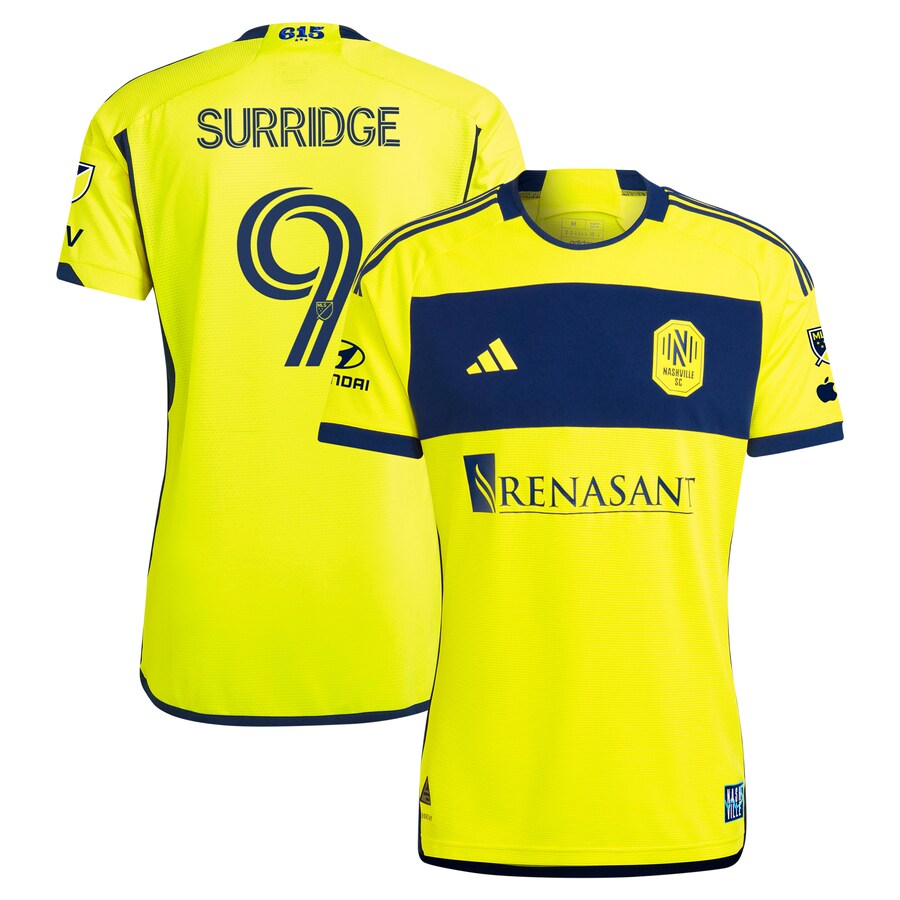 Men's Nashville SC Sam Surridge adidas Yellow 2024 The 615 Kit Authentic Player Jersey - Puhuasuan