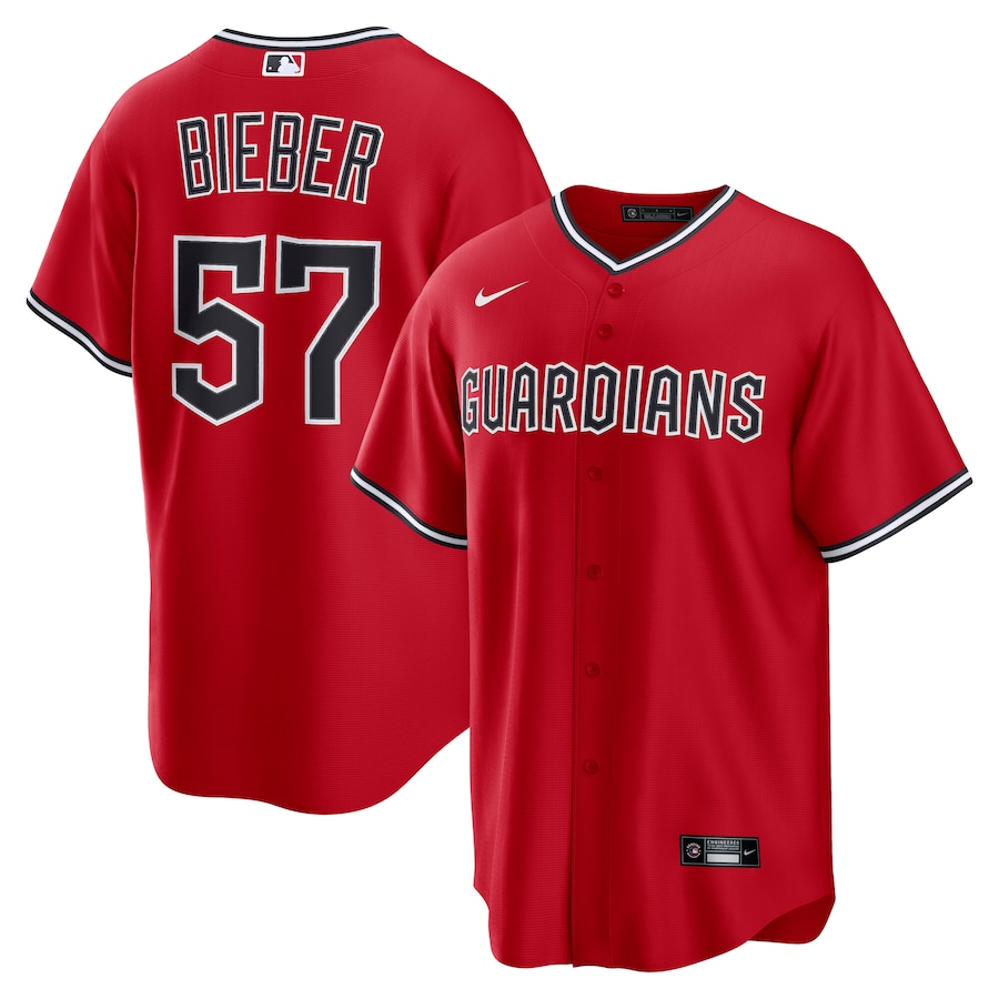 Men's Cleveland Guardians Shane Bieber Nike Red Alternate Replica 2.0 Player Jersey - Puhuasuan