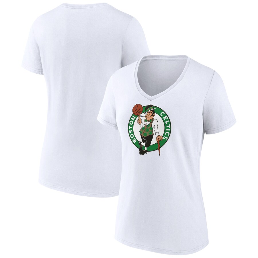 Women's Boston Celtics White Logo V-Neck T-Shirt - Puhuasuan