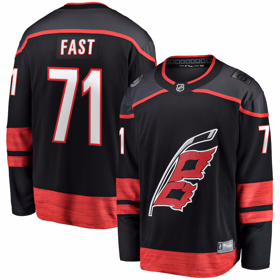 Men's Carolina Hurricanes Jesper Fast Fanatics Black Home Breakaway Jersey - Puhuasuan