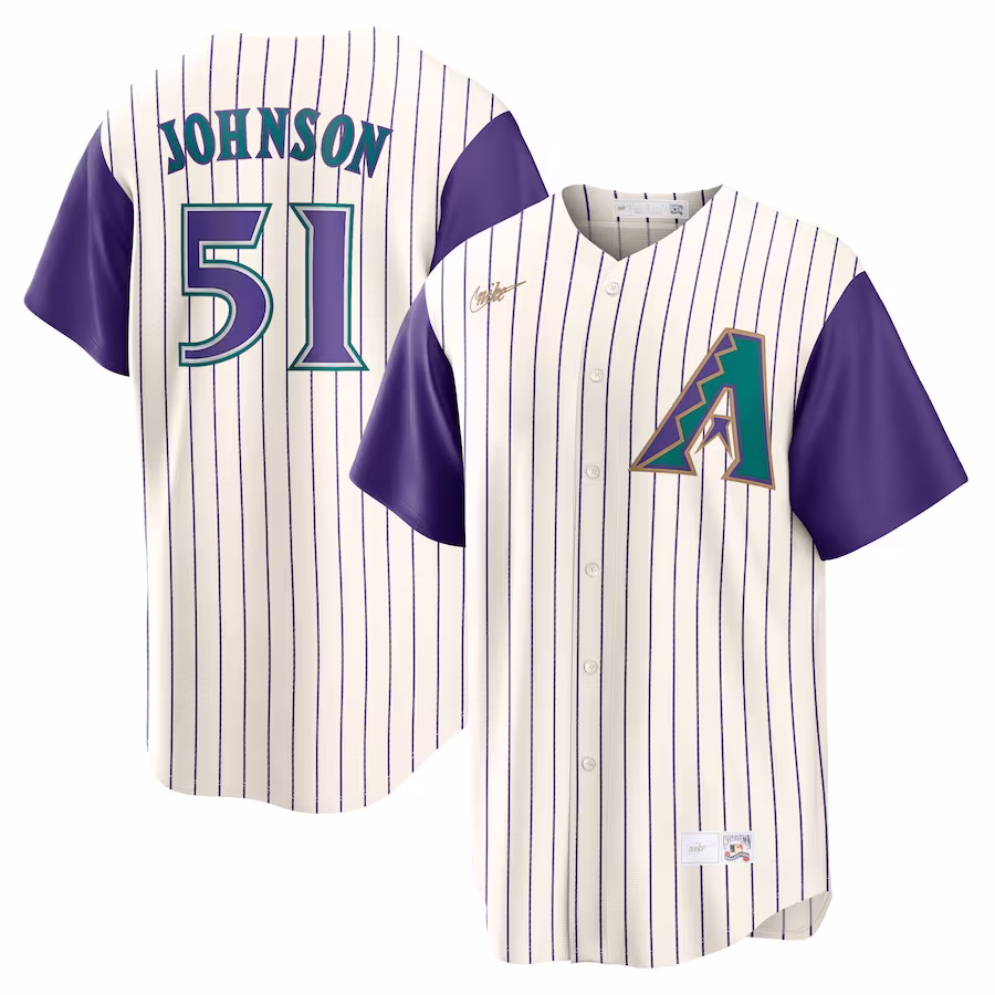 Men's Arizona Diamondbacks Randy Johnson Nike Cream/Purple Alternate Cooperstown Collection Player Jersey - Puhuasuan