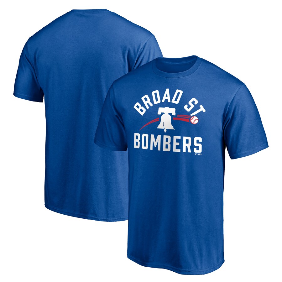 Men's Philadelphia Phillies Royal Paint the Black Broad Street Bombers T-Shirt - Puhuasuan