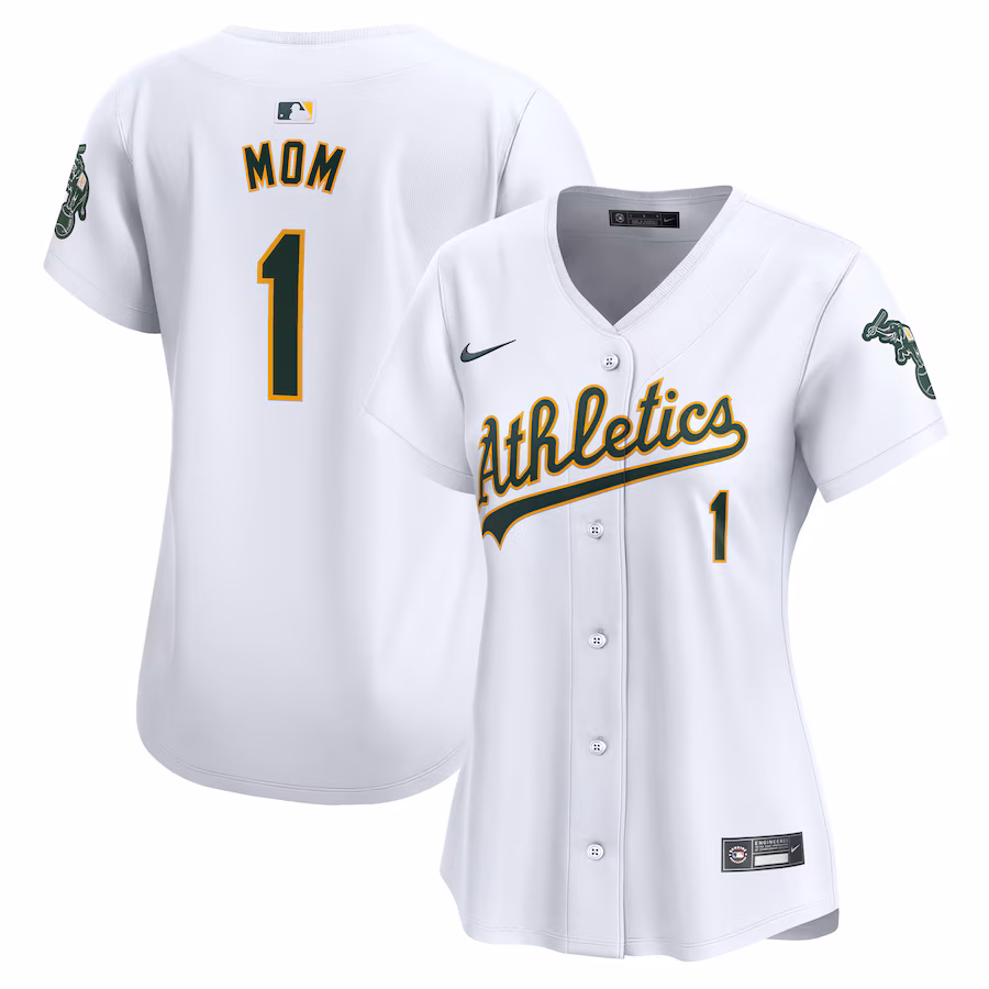 Women's Oakland Athletics Nike White #1 Mom Home Limited Jersey - Puhuasuan
