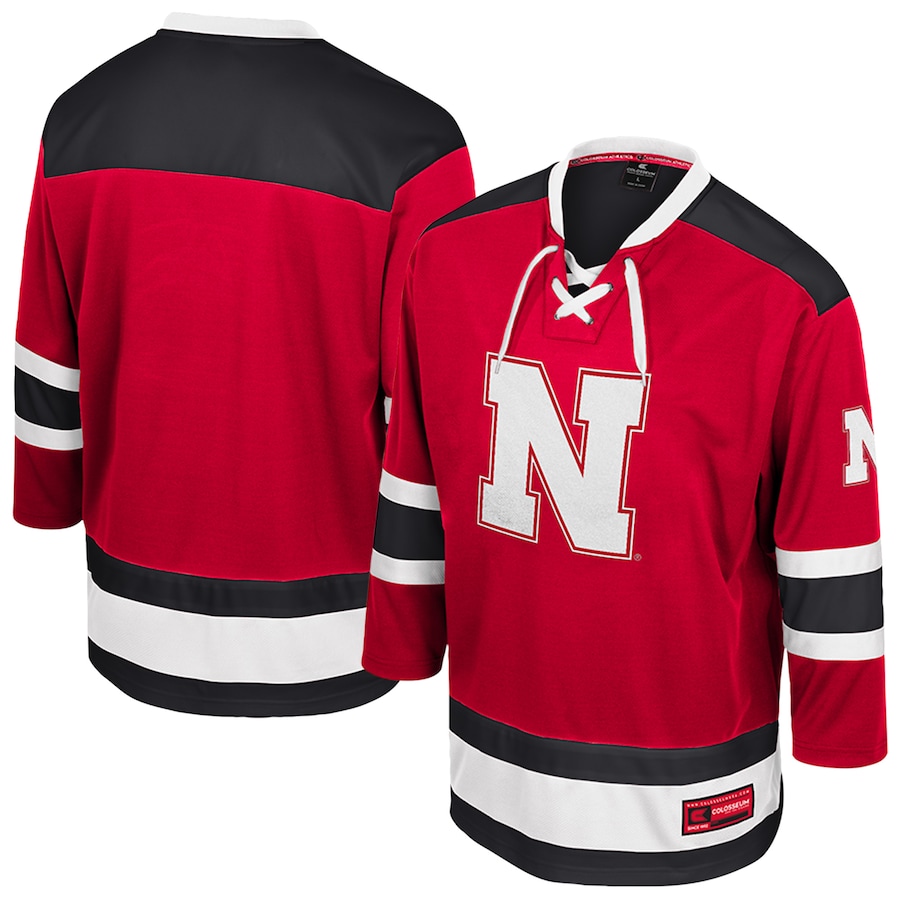 Men's Colosseum  Scarlet Nebraska Huskers Athletic Machine Fashion Hockey Jersey - Puhuasuan