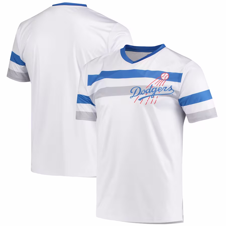 Men's Los Angeles Dodgers Stitches White Cooperstown Collection V-Neck Jersey - Puhuasuan