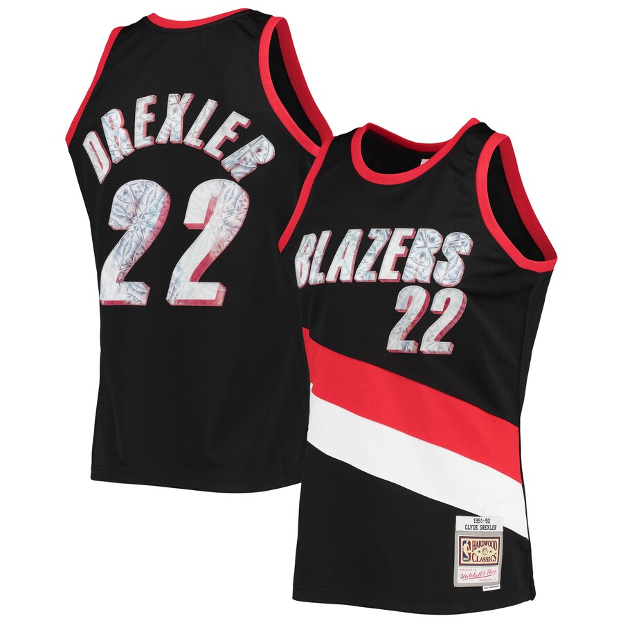 Men's Portland Trail Blazers Clyde Drexler Mitchell & Ness Black 1991/92 Hardwood Classics NBA 75th Anniversary Diamond Swingman Jersey - Puhuasuan