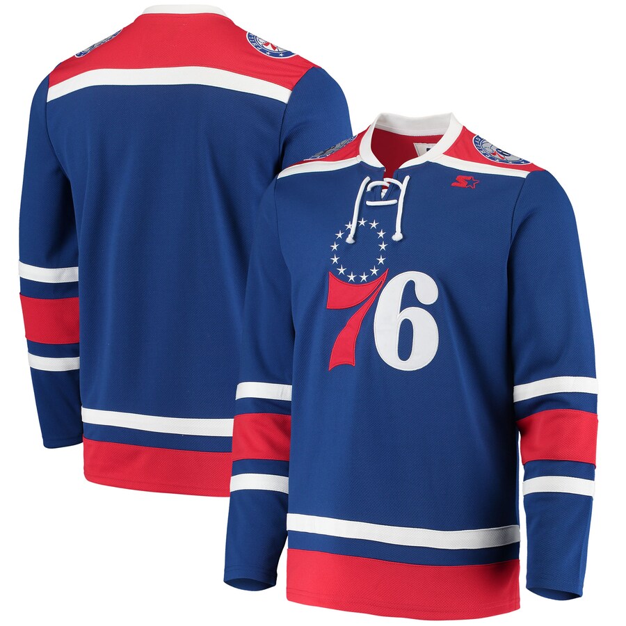 Men's Philadelphia 76ers G-III Sports by Carl Banks Royal Pointman Hockey Fashion Jersey - Puhuasuan