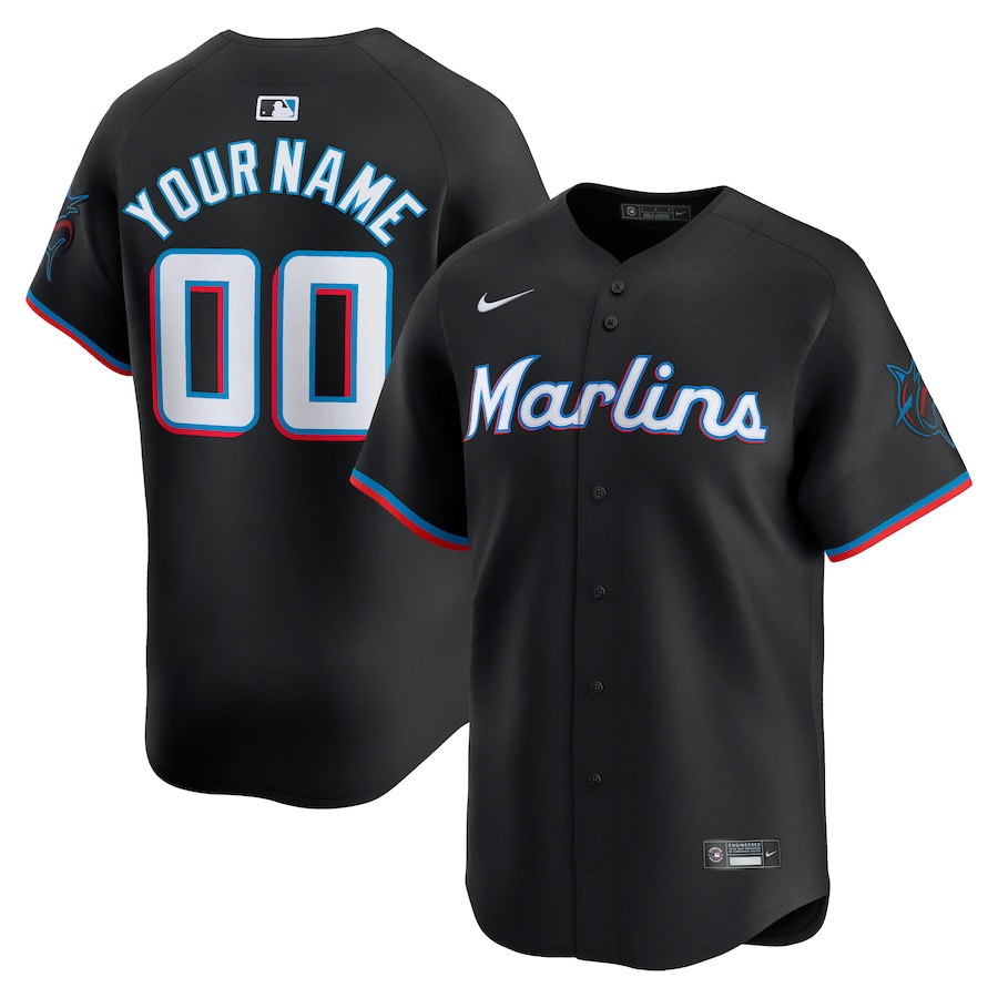 Men's Miami Marlins  Nike Black  Alternate Limited Custom Jersey - Puhuasuan