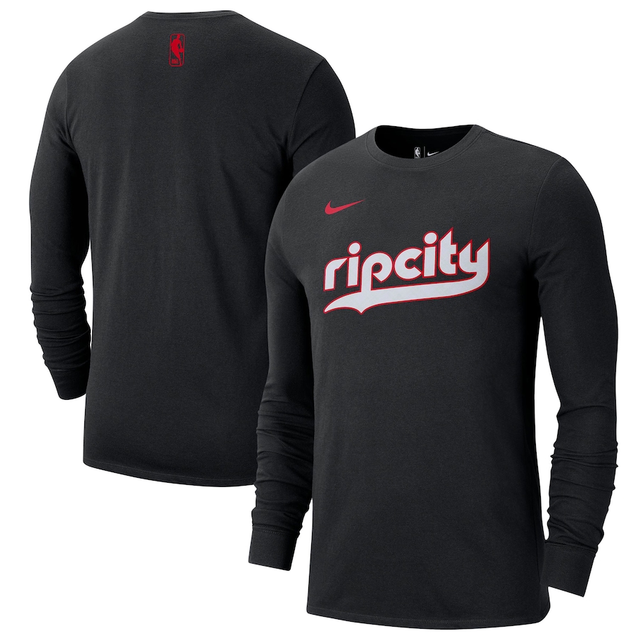 Men's Portland Trail Blazers Nike Black 2024/25 City Edition Essential Logo Long Sleeve T-Shirt - Puhuasuan
