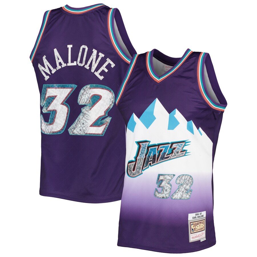 Men's Utah Jazz Karl Malone Mitchell & Ness Purple 1996/97 Hardwood Classics NBA 75th Anniversary Diamond Swingman Jersey - Puhuasuan