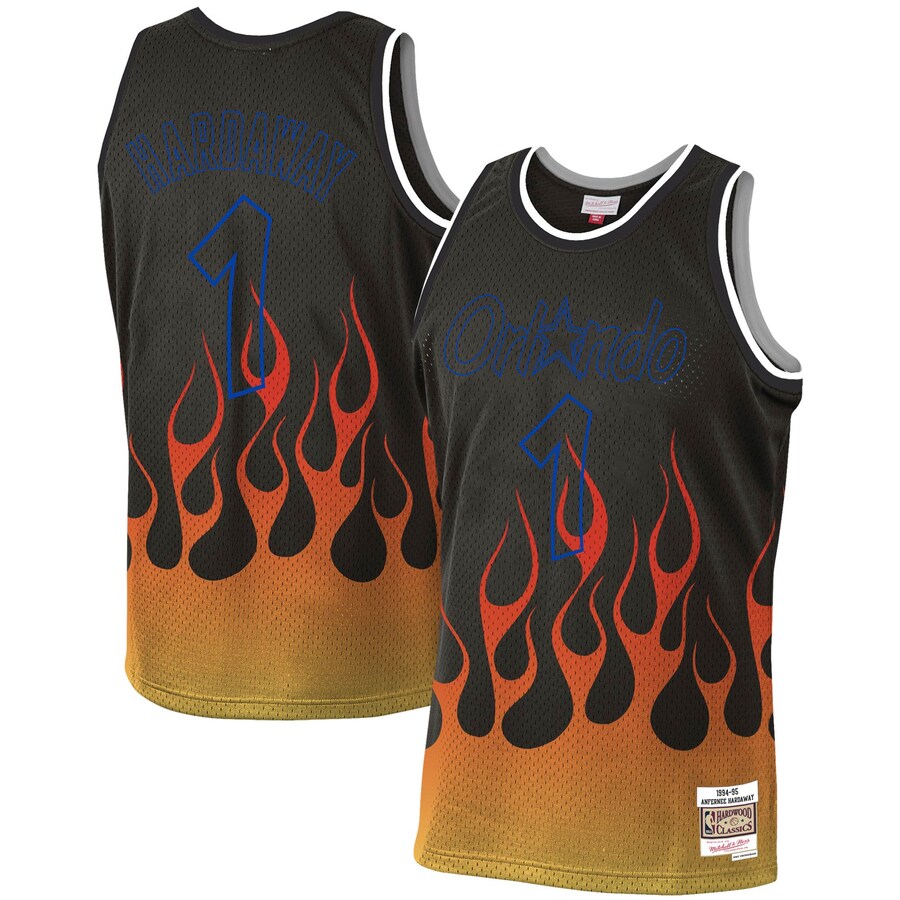 Men's Orlando Magic Penny Hardaway Mitchell & Ness Black 1994/95 Hardwood Classics Flames Swingman Jersey - Puhuasuan