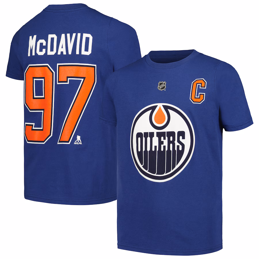 Youth Edmonton Oilers Connor McDavid Blue Captain Player Name & Number T-Shirt - Puhuasuan