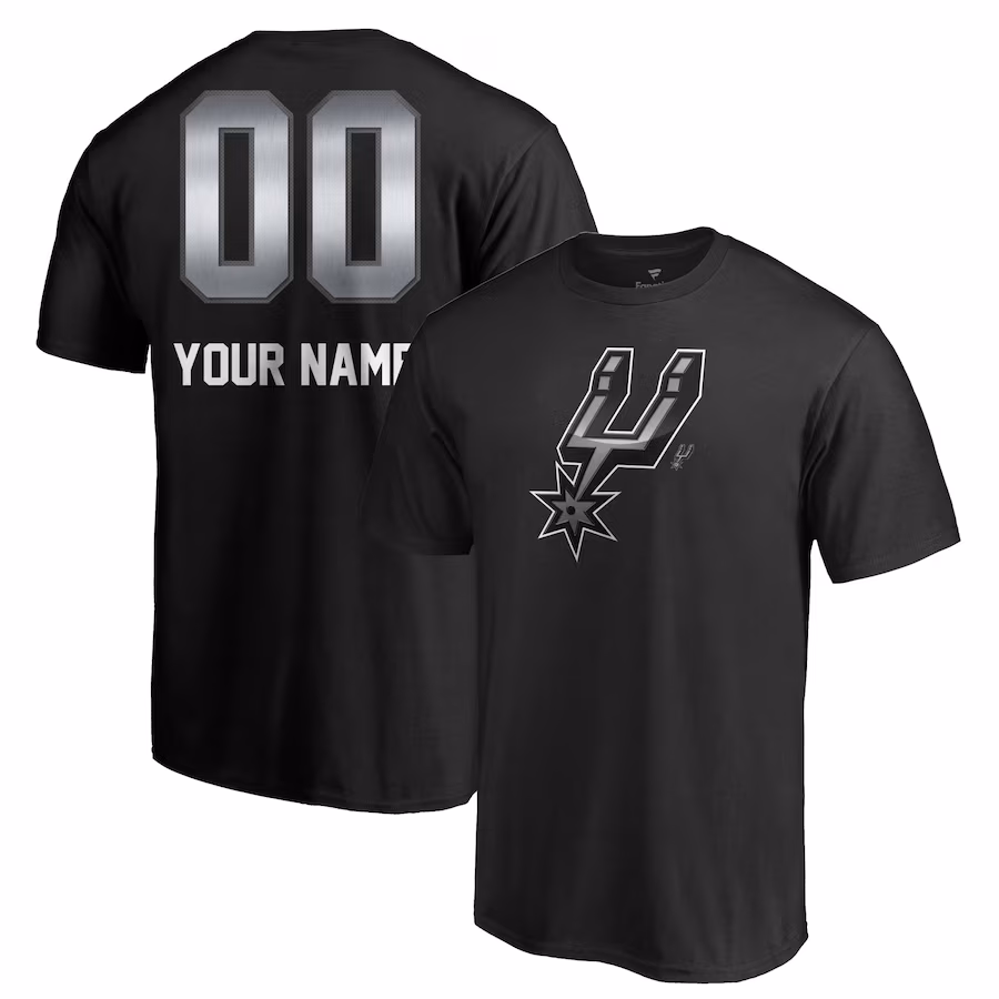 Men's San Antonio Spurs Black Midnight Mascot Personalized Name & Number T-Shirt - Puhuasuan