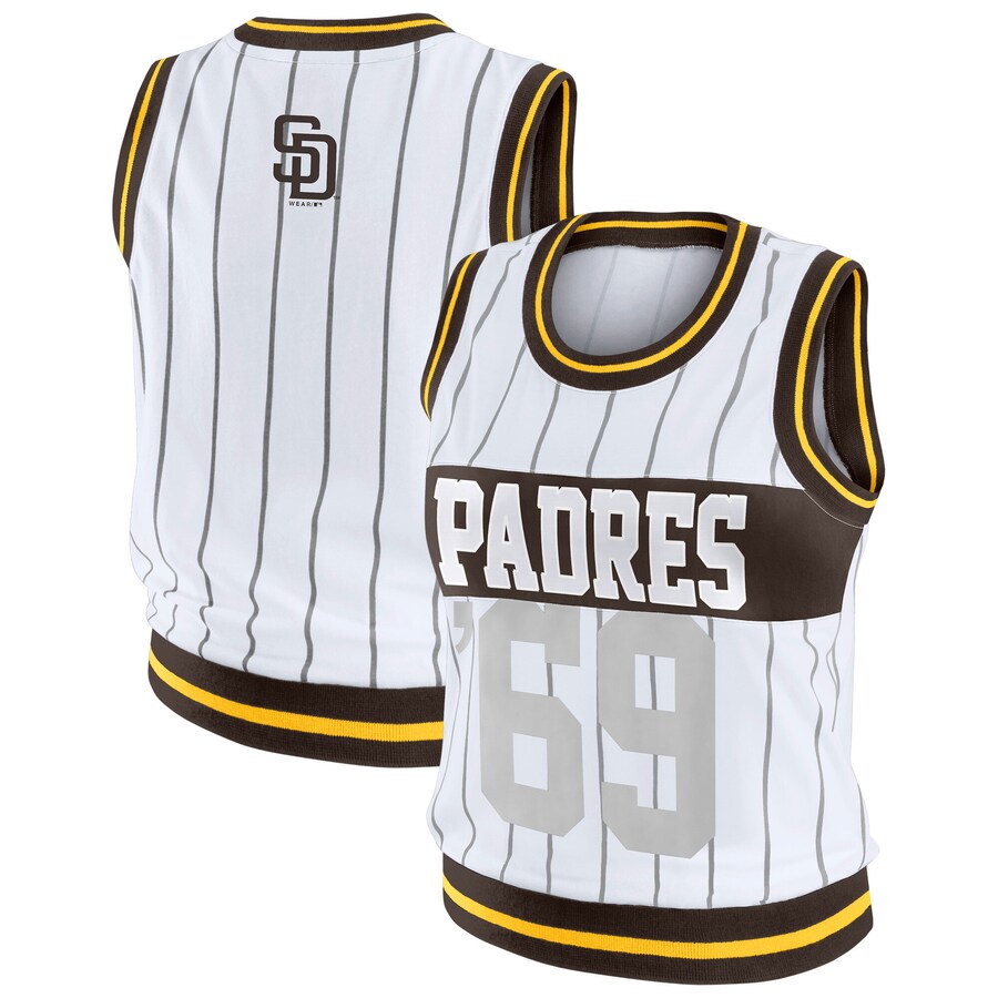 Women's San Diego Padres WEAR by Erin Andrews White Sporty Tank Top - Puhuasuan