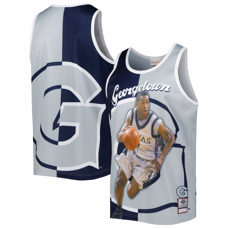 Men's Mitchell & Ness Allen Iverson Navy/Gray Georgetown Hoyas Sublimated Player Tank Top - Puhuasuan