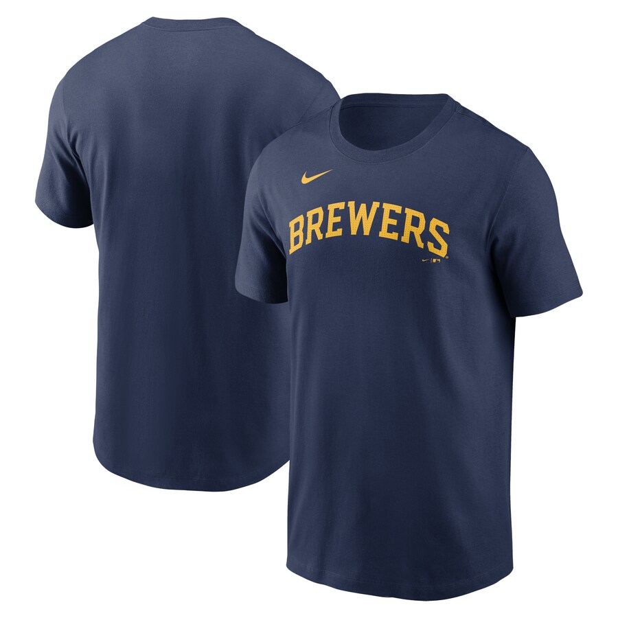 Men's Milwaukee Brewers Nike Navy Fuse Wordmark T-Shirt - Puhuasuan