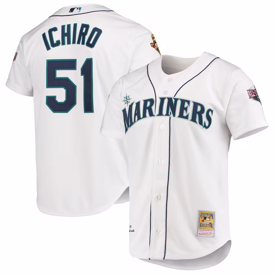 Men's Seattle Mariners Ichiro Suzuki Mitchell & Ness White 2001 MLB All-Star Game Cooperstown Collection Authentic Jersey - Puhuasuan