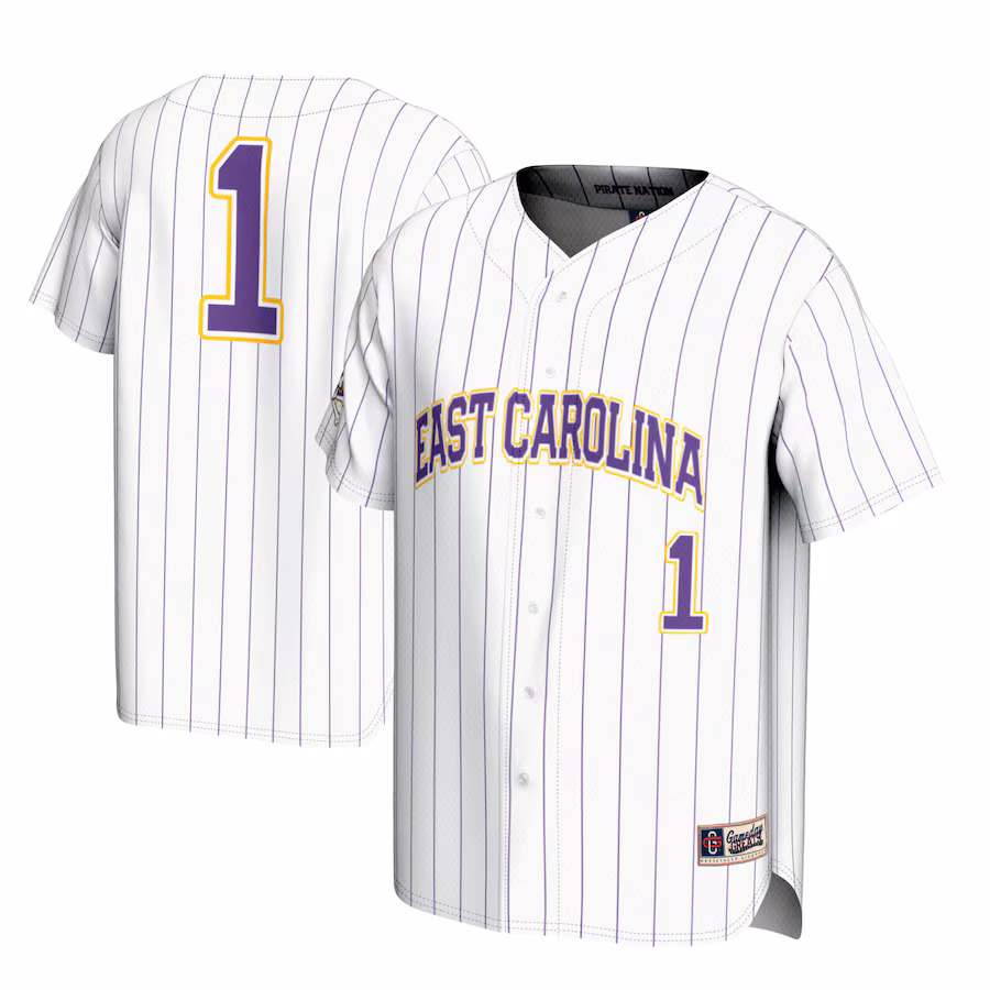 Men's GameDay Greats #1 White ECU Pirates Lightweight Baseball Jersey - Puhuasuan