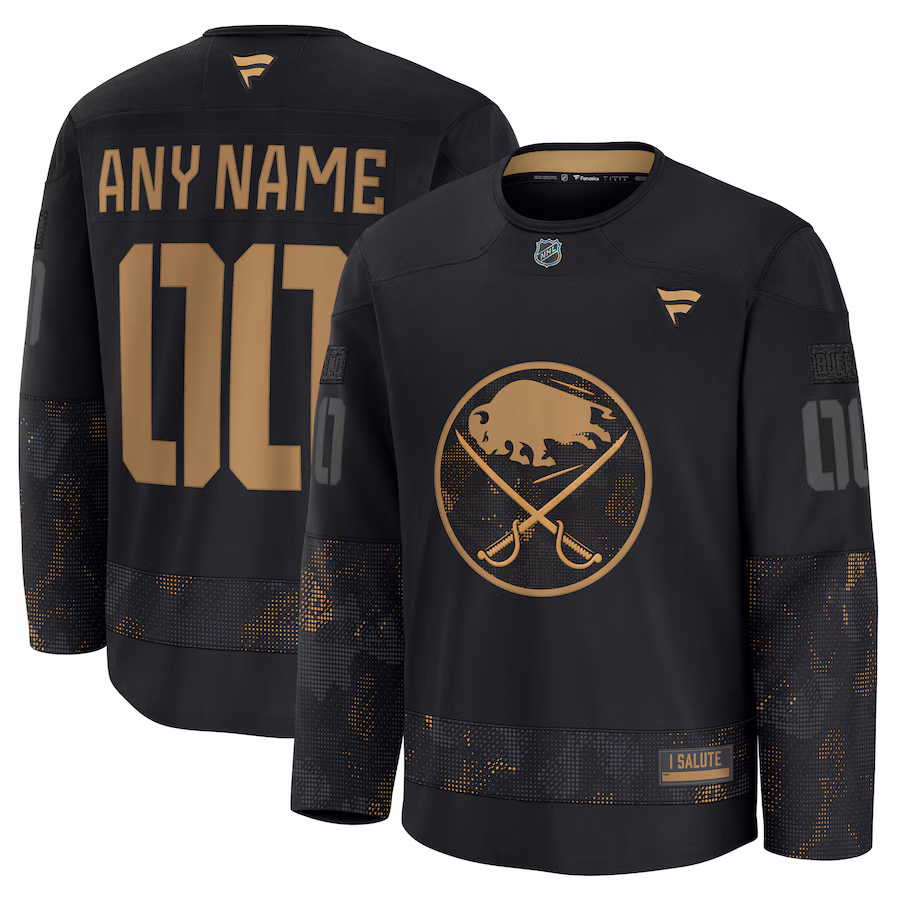 Men's Buffalo Sabres Fanatics Black 2024 Military Appreciation Custom Practice Jersey - Puhuasuan