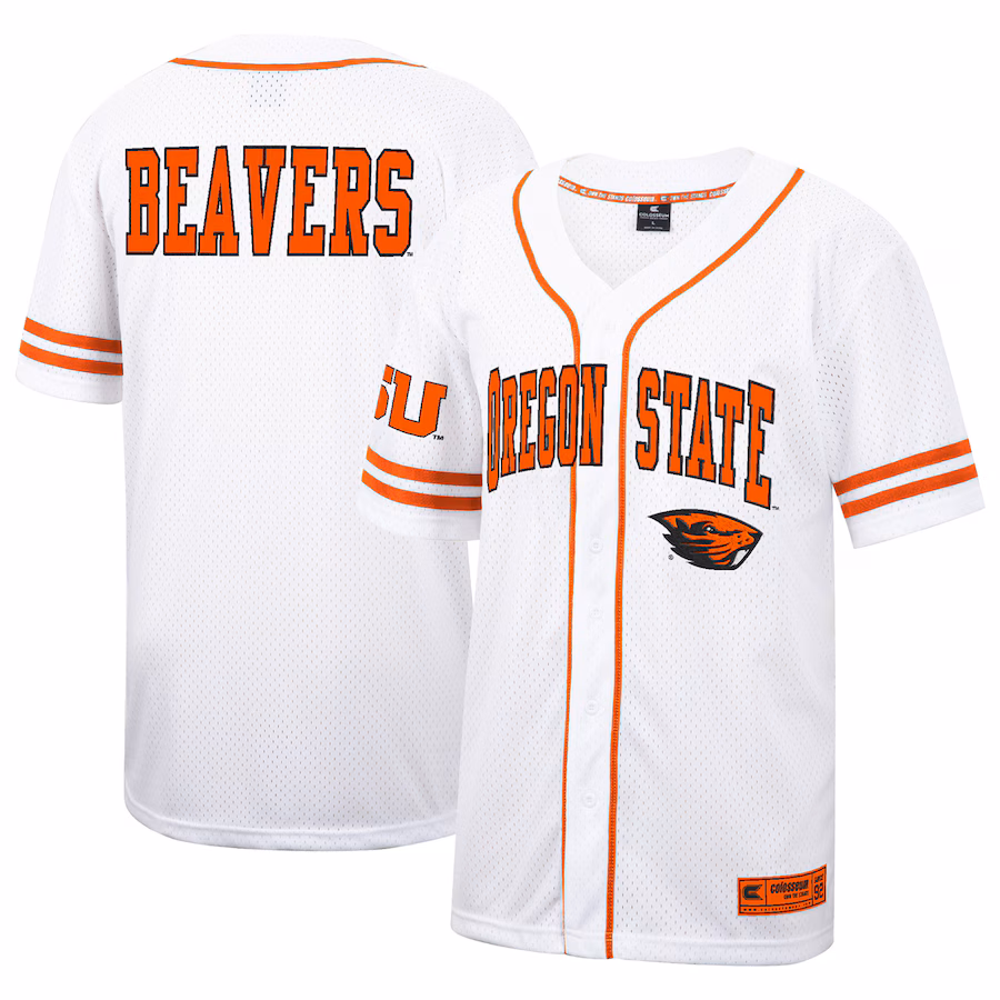 Oregon State Beavers Colosseum Free Spirited Mesh Button-Up Baseball Jersey - White - Puhuasuan