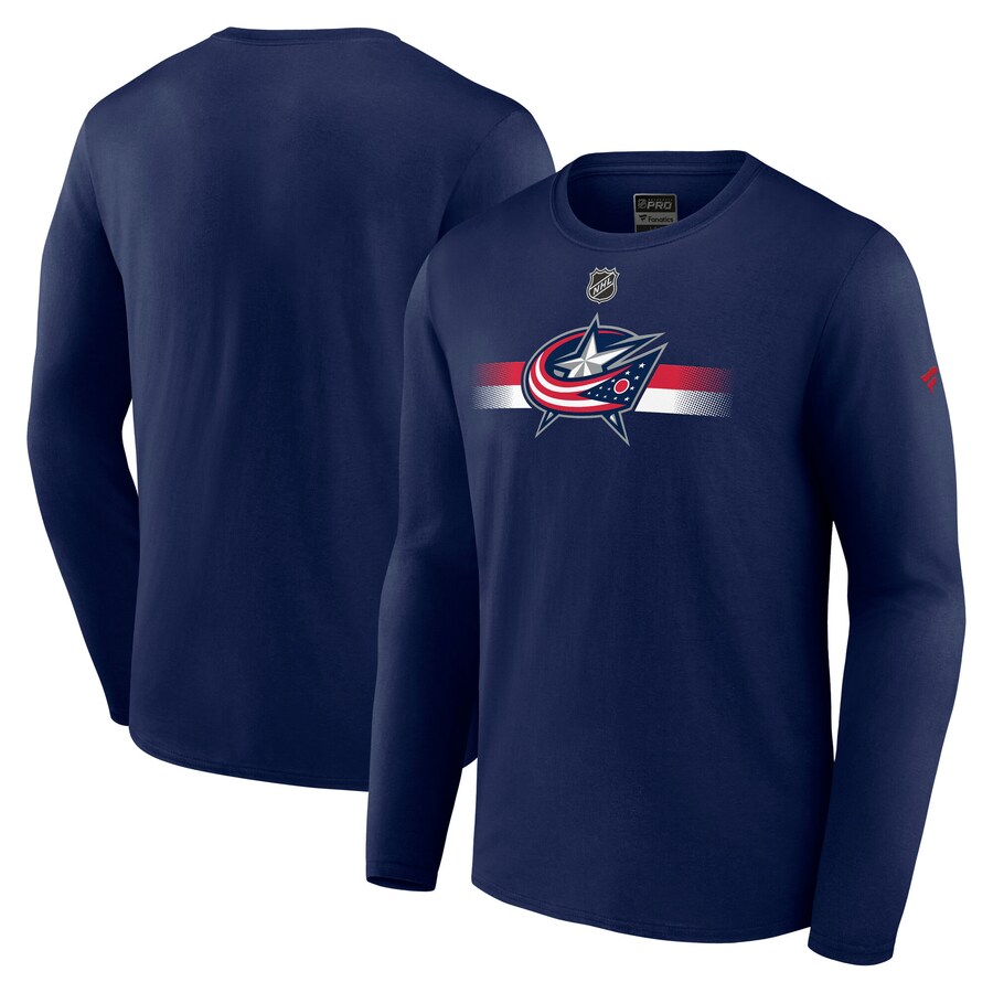 Men's Columbus Blue Jackets Fanatics Navy Authentic Pro Secondary Long Sleeve T-Shirt - Puhuasuan