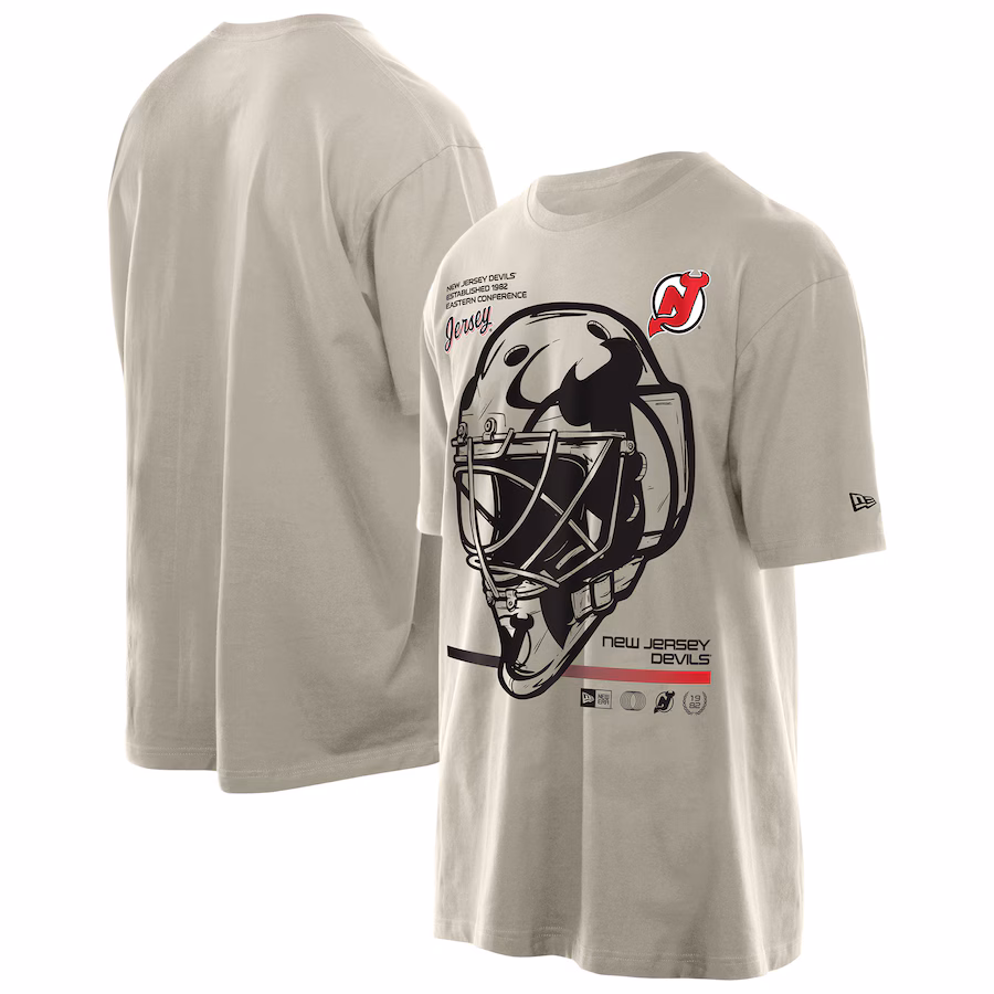 Men's New Jersey Devils New Era Tan Goalie Mask T-Shirt - Puhuasuan