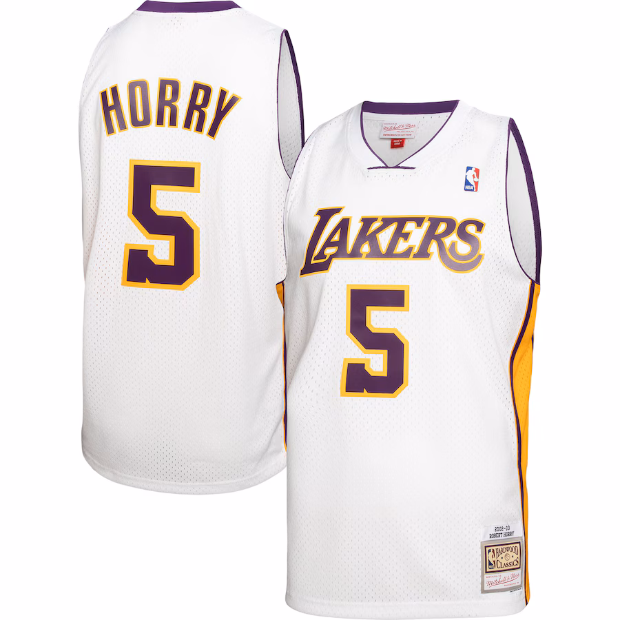 Men's Los Angeles Lakers Robert Horry Mitchell & Ness White 2001/02 Hardwood Classics Swingman Jersey - Puhuasuan