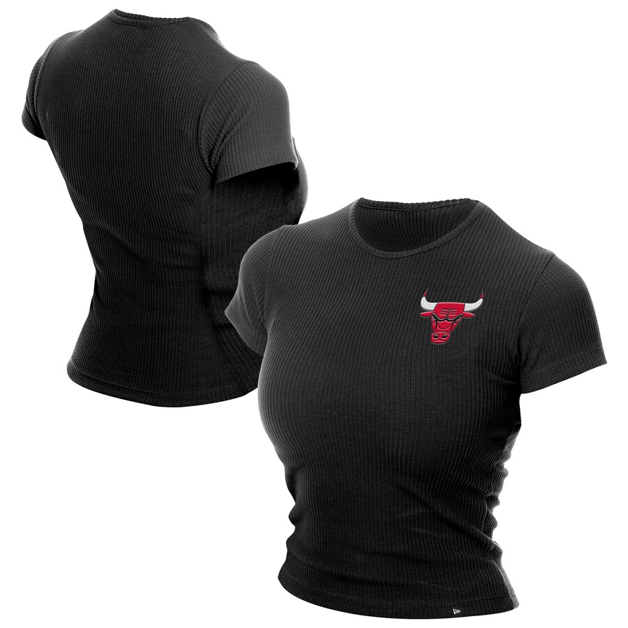 Women's Chicago Bulls  New Era Black Leisure Collection Baby Doll Cropped T-Shirt - Puhuasuan