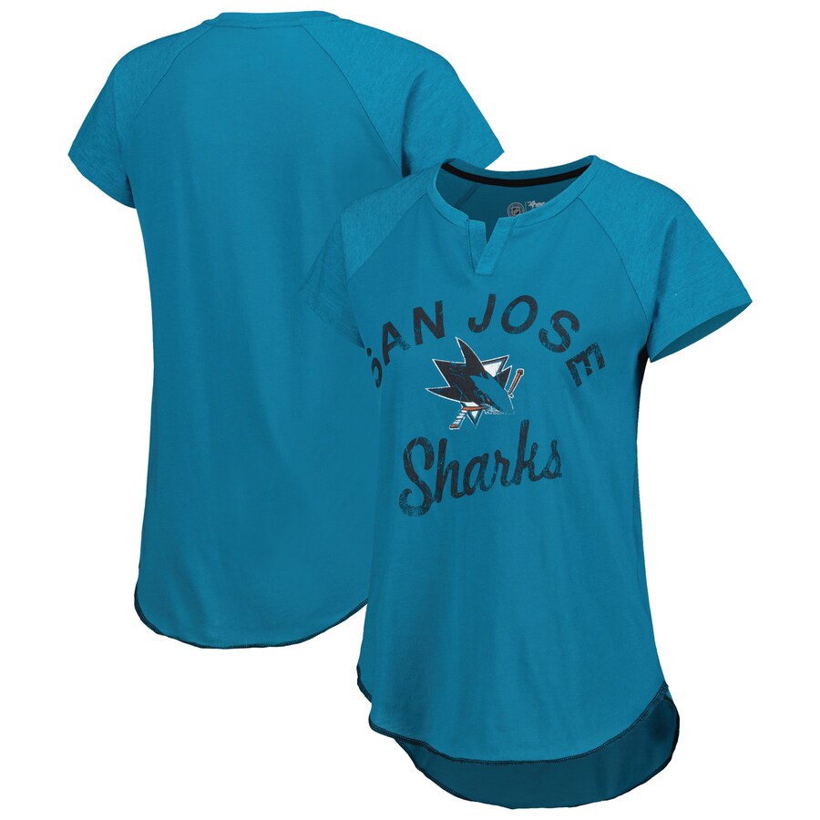Women's San Jose Sharks Starter Teal Grand Slam Raglan Notch Neck T-Shirt - Puhuasuan