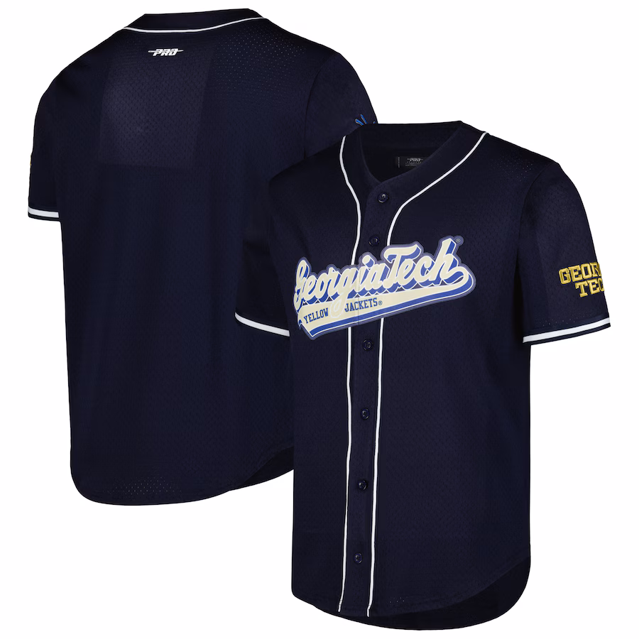 Georgia Tech Yellow Jackets Pro Standard Mesh Full-Button Replica Baseball Jersey - Navy - Puhuasuan