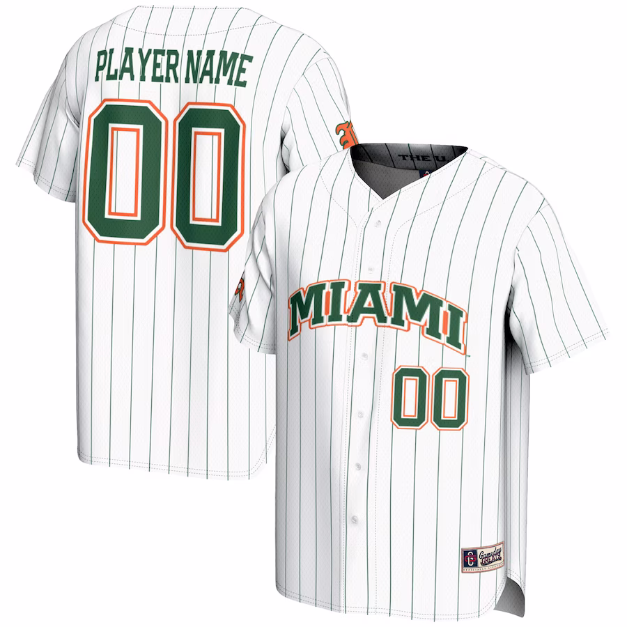 Miami Hurricanes GameDay Greats Youth NIL Pick-A-Player Lightweight Baseball Jersey - White - Puhuasuan