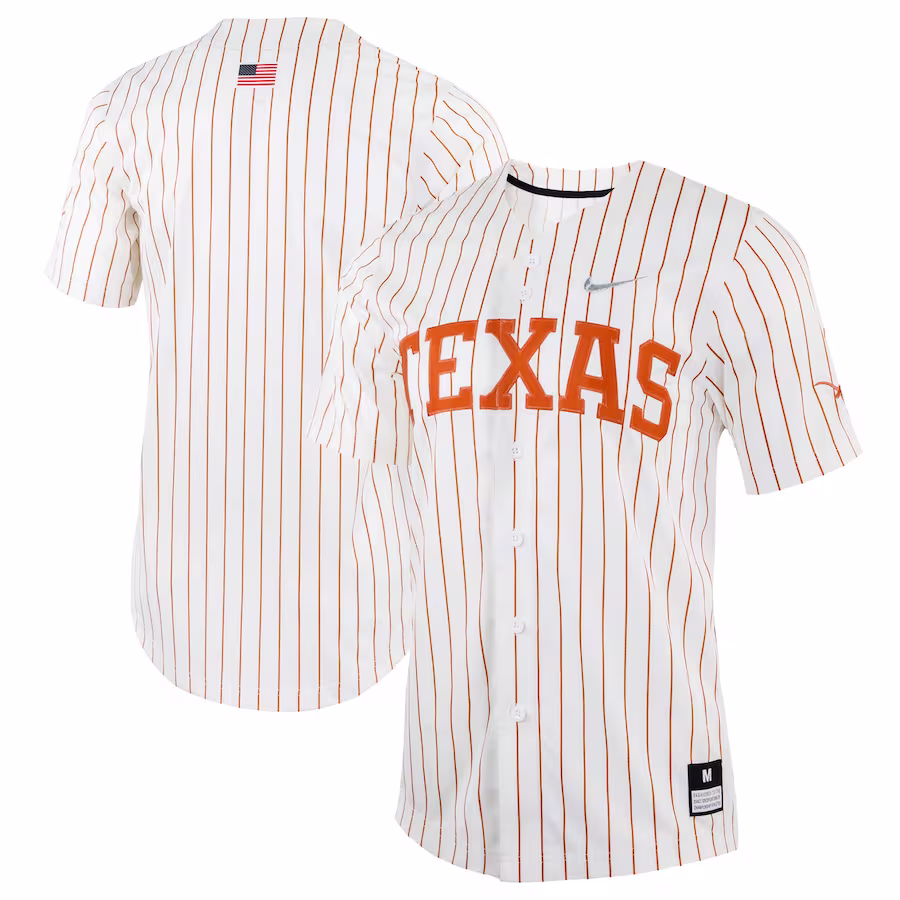 Texas Longhorns Nike Pinstripe Replica Full-Button Baseball Jersey - White - Puhuasuan