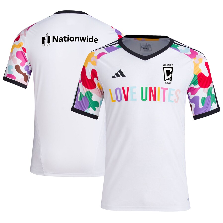 Men's Columbus Crew  adidas White 2023 Pride Pre-Match Top - Puhuasuan