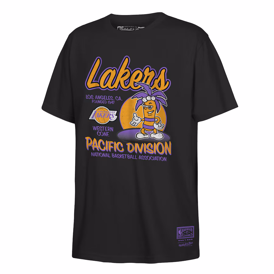 Youth Los Angeles Lakers Mitchell & Ness Black Retro Mascot Script T-Shirt - Puhuasuan