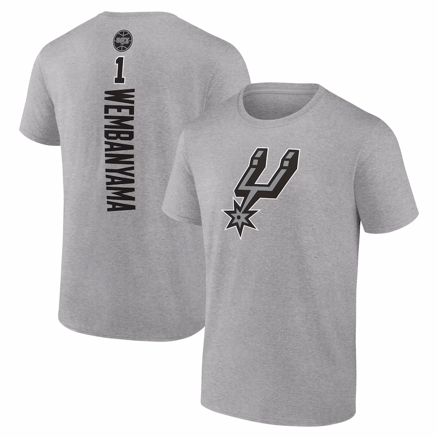 Men's San Antonio Spurs Victor Wembanyama Heather Gray Playmaker Name & Number T-Shirt - Puhuasuan