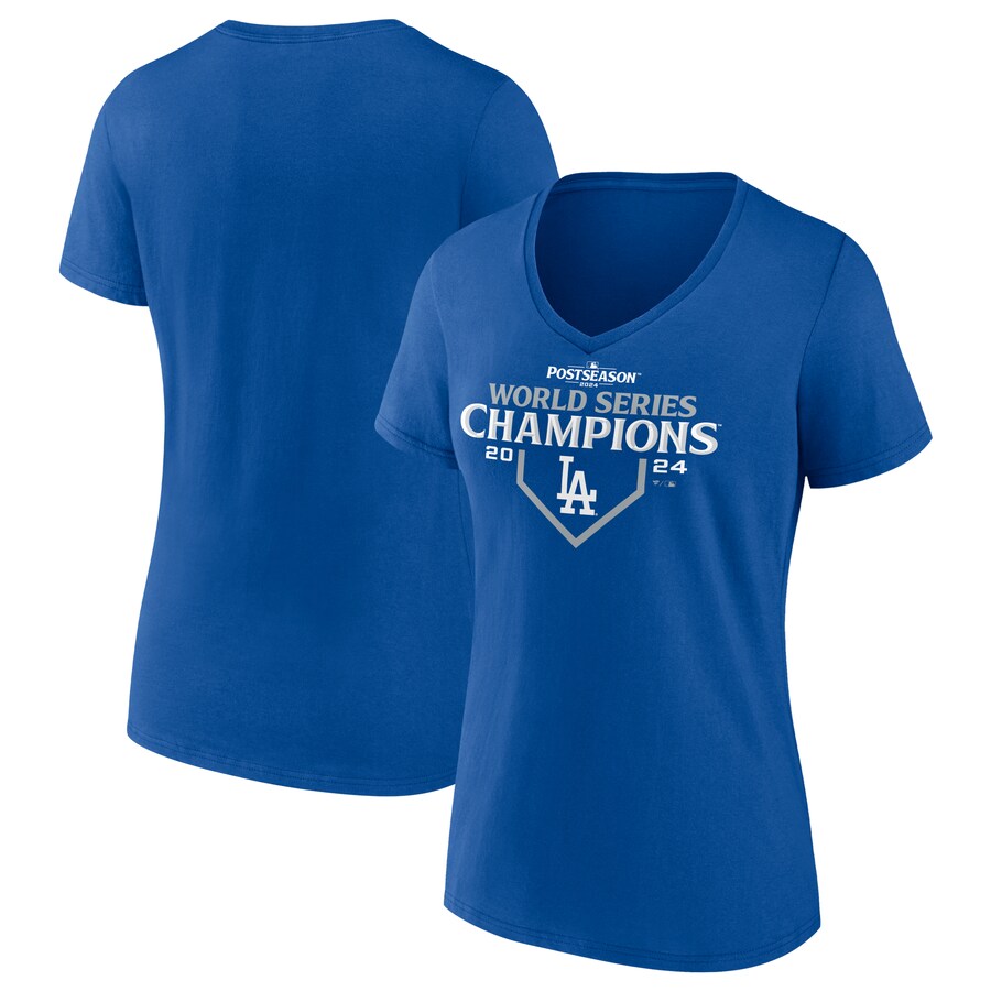 Women's Los Angeles Dodgers Fanatics Royal 2024 World Series Champions Official Logo V-Neck T-Shirt - Puhuasuan