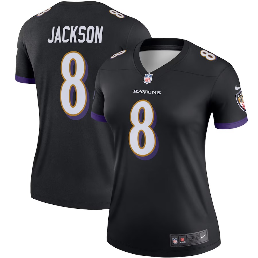 Women's Baltimore Ravens Lamar Jackson Nike Black Alternate Legend Player Performance Top - Puhuasuan