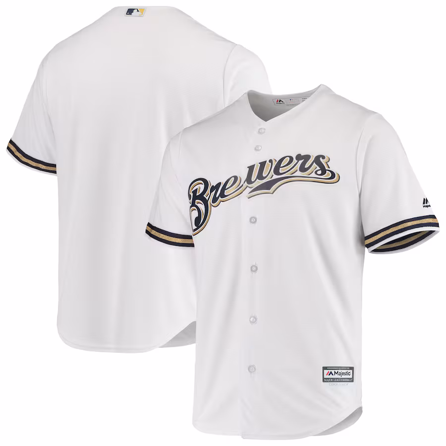Men's Milwaukee Brewers Majestic White Home Official Cool Base Jersey - Puhuasuan