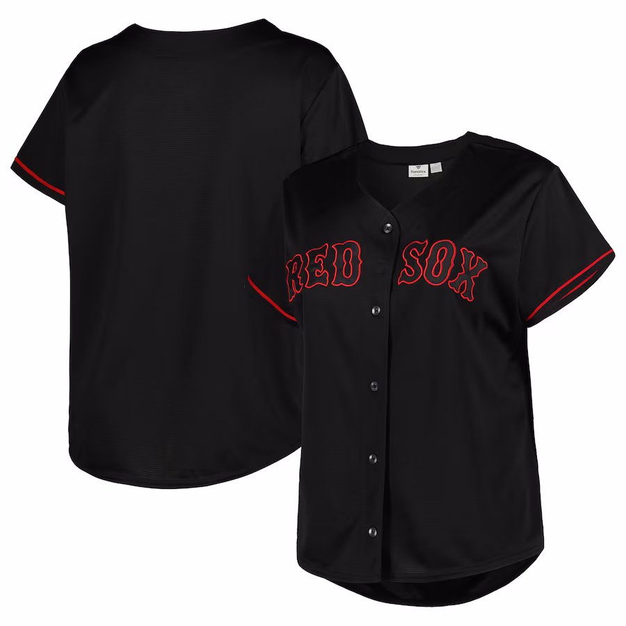 Women's Boston Red Sox Black Plus Size Pop Fashion Button-Up Jersey - Puhuasuan