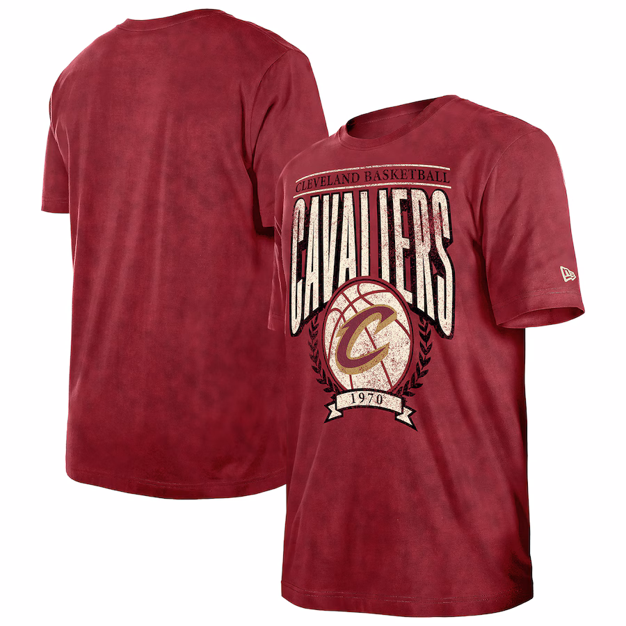 Men's Cleveland Cavaliers  New Era Wine Hardwood Classics Oversized Boxy Mineral Wash T-Shirt - Puhuasuan