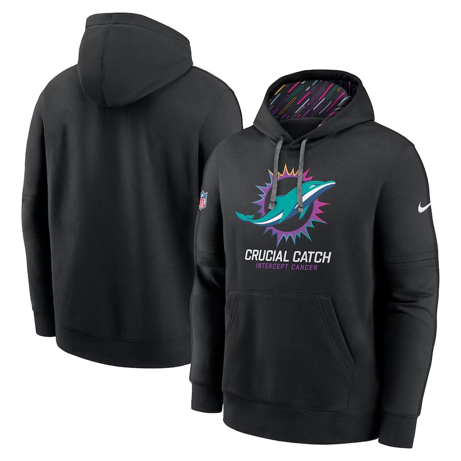 Men's Miami Dolphins Nike Black 2024 NFL Crucial Catch Club Pullover Hoodie - Puhuasuan