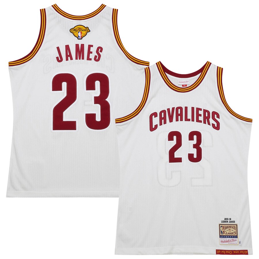 Men's Cleveland Cavaliers LeBron James Mitchell & Ness White 2015/16 Hardwood Classics Authentic Jersey - Puhuasuan