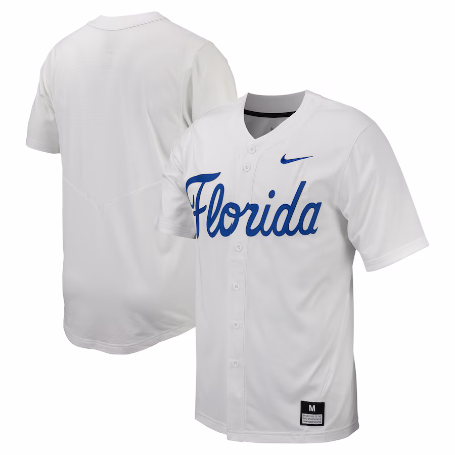 Florida Gators Nike Replica Full-Button Baseball Jersey - White - Puhuasuan