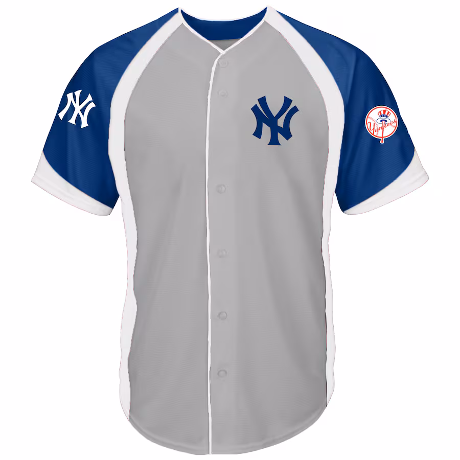 Men's New York Yankees Gray/Navy Big & Tall Colorblock Full-Button Jersey - Puhuasuan