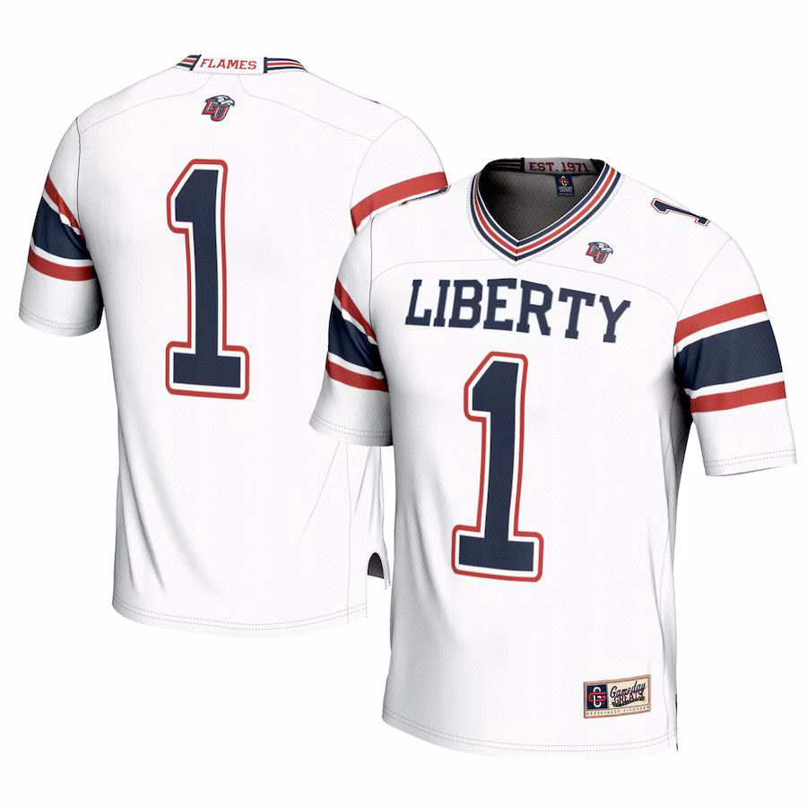 Men's GameDay Greats #1 White Liberty Flames Football Jersey - Puhuasuan