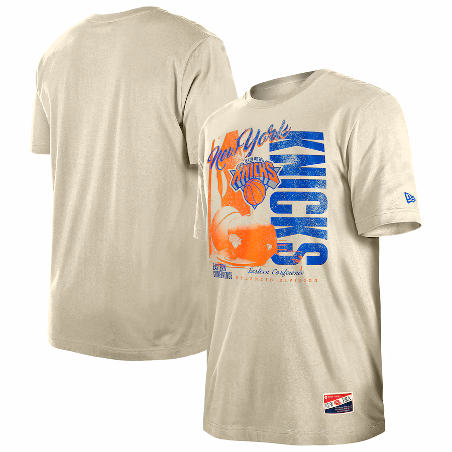 Men's New York Knicks  New Era Cream Distressed Throwback Vintage Color Pack T-Shirt - Puhuasuan