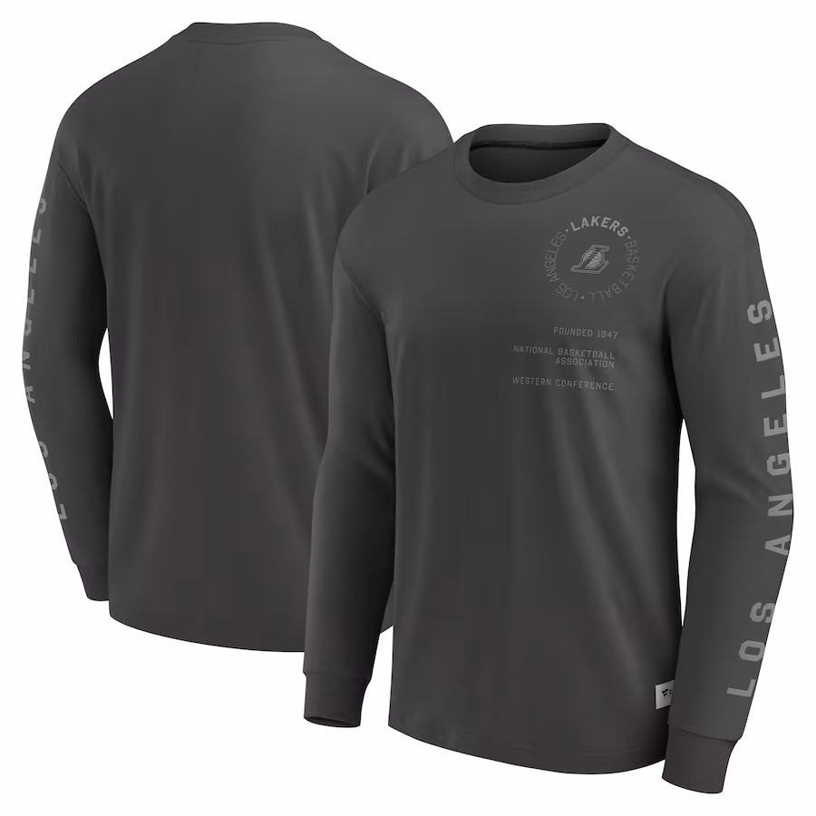 Men's Los Angeles Lakers Fanatics Gray Elements Future Ground Tonal Info Long Sleeve T-Shirt - Puhuasuan