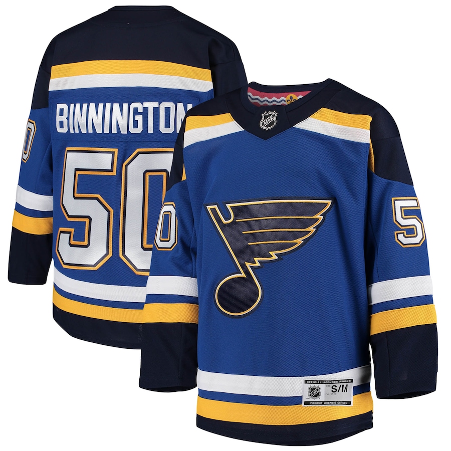 Youth St. Louis Blues Jordan Binnington Blue Home Premier Player Jersey - Puhuasuan